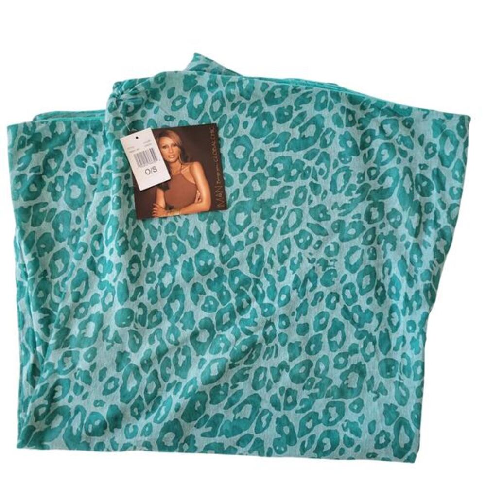 IMAN Global Chic Infinity Scarf Womens OS Green Teal Leopard Print 768207-304